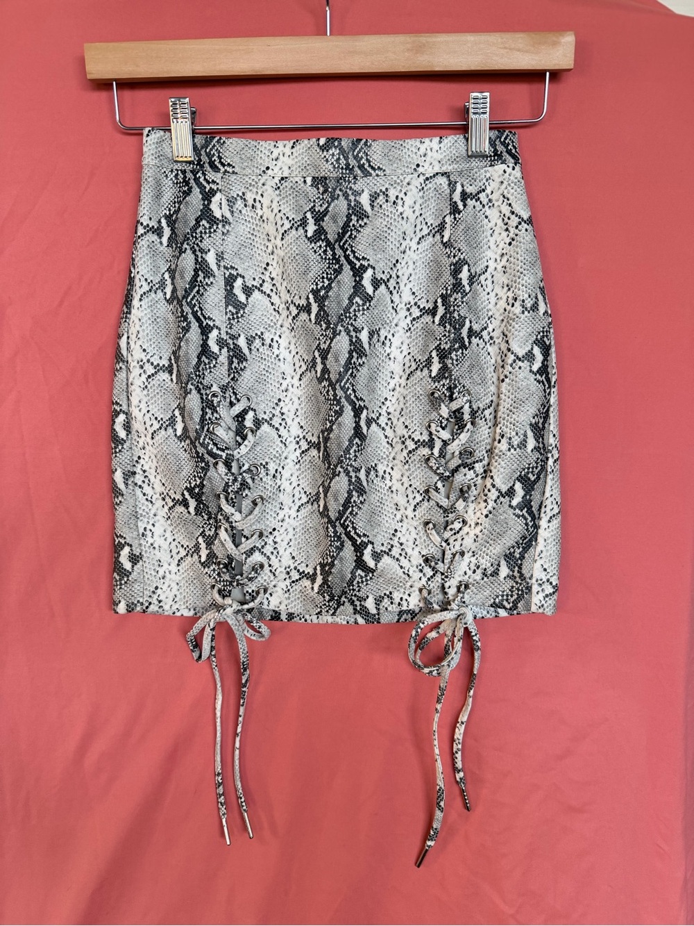 Runaway The Label Snakeskin Lace Up Mini Skirt Y2K Moto Grunge XS US 2